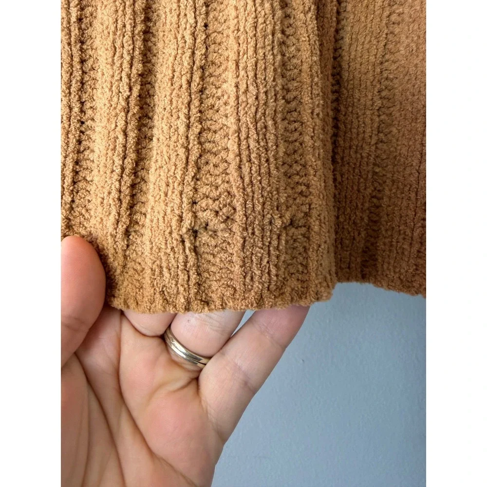 American Eagle Chenille Mock Neck Ribbed Crop Sweater Caramel Brown Women' Med